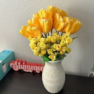 Yellow Tulip and Rose Bouquet